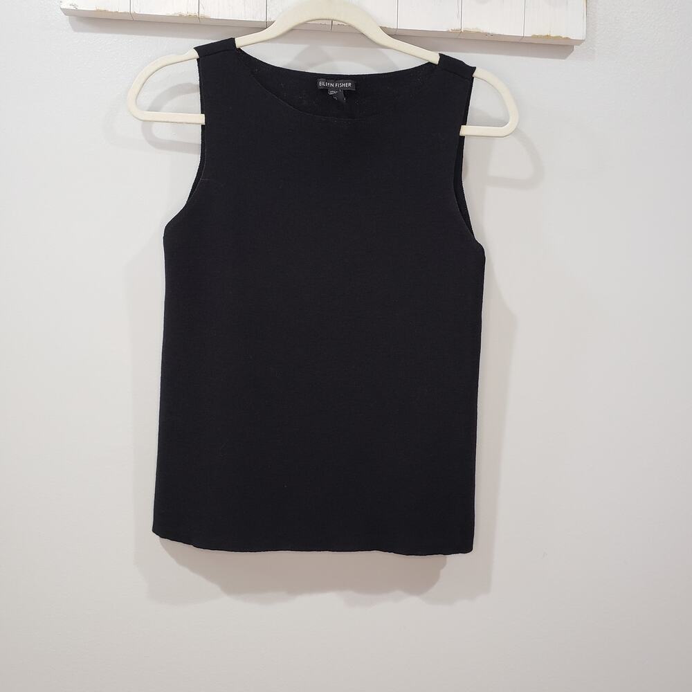 Eileen Fisher Black 100% Wool Sleeveless Knit Tank Womens XS Minimalist Shell